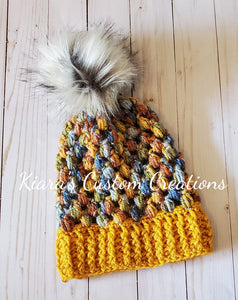 Crocheted Puff Hat/w Pompom