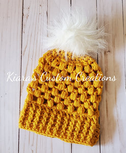 Crocheted Puff Hat/w Pompom